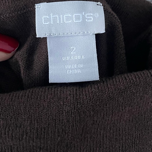 Chico’s Cotton Cashmere Asymmetrical Tunic Sweater Chocolate Brown Size 2 Large - Picture 4 of 5